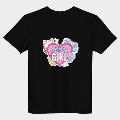 LouVoyage - T-shirt Girls - Gamer Girl - Black & White & Blue - 3/13Y