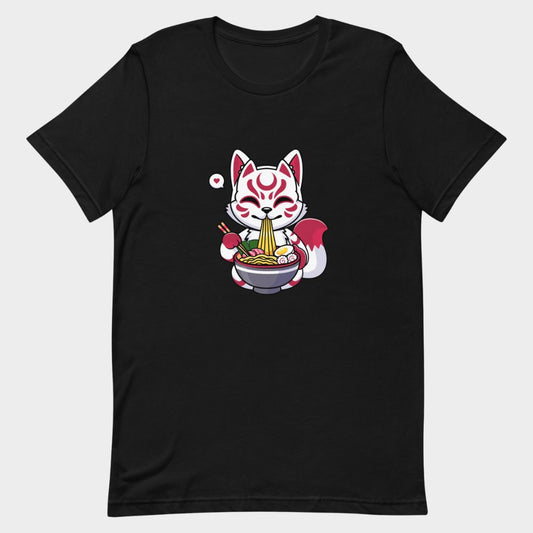 LouVoyage - T-shirt Women - Ramen Kitsune - Black & White & Gray - XS/3XL