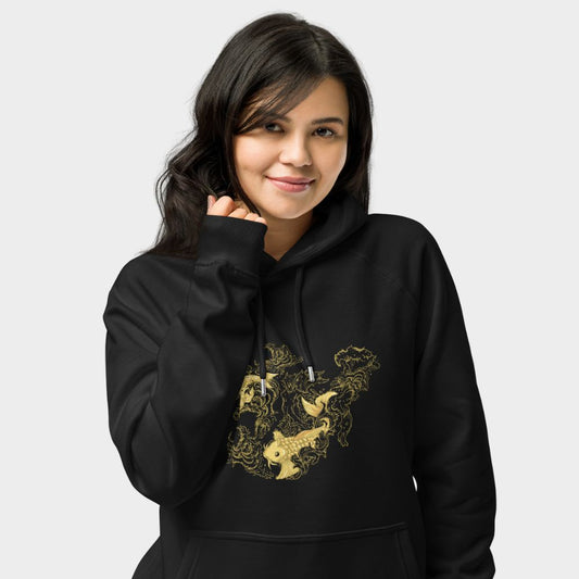 LouVoyage - Hoodie Women - Golden Koi Carp - Black & White - XS/3XL