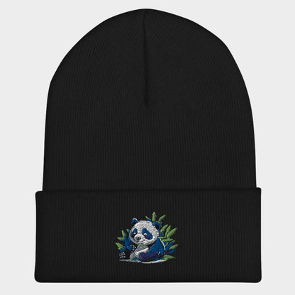 LouVoyage - Beanie Women - Embroidery - Panda - Black