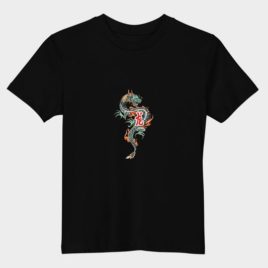 LouVoyage - T-shirt Girls - Dragon Fashion - Black & White & Blue - 3/13Y