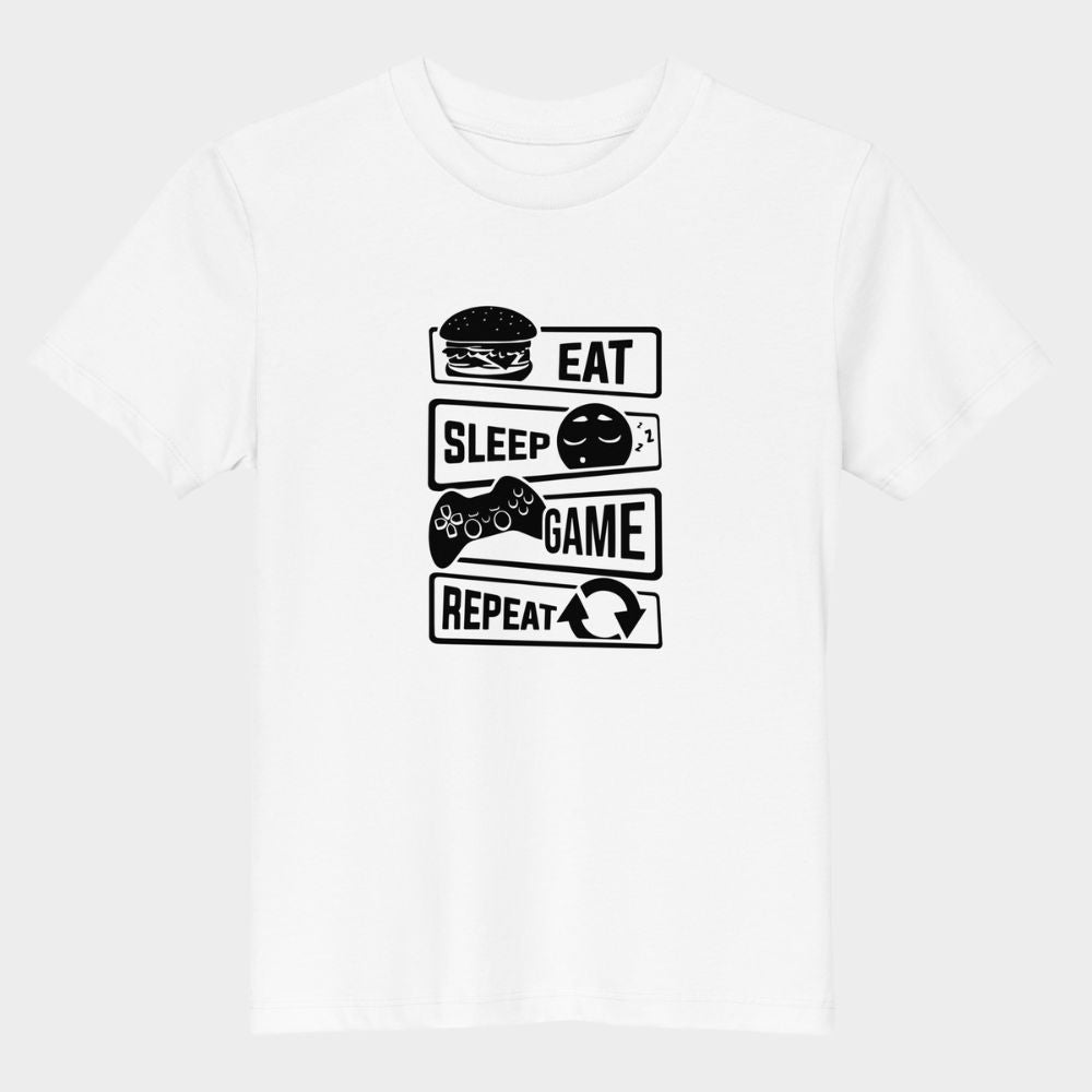 LouVoyage - T-shirt Boys - Eat Sleep & Game - White - 3/13Y