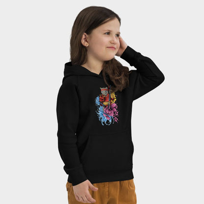 LouVoyage - Hoodie Girls - Japanese Samurai Cat - Black - 4/12Y