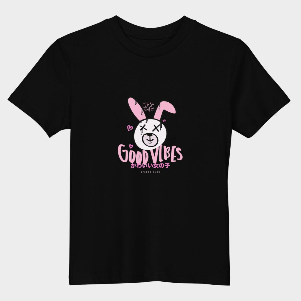 LouVoyage - T-shirt Girls - Good Vibes - Black & White & Blue - 3/13Y