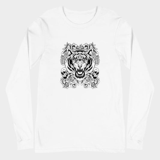 LouVoyage - Long Sleeve T-shirt Women - Shadow Tiger - White - XS/2XL