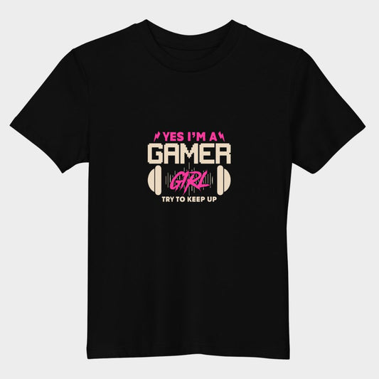 LouVoyage - T-shirt Girls - Yes i'm a Gamer Girl - Black & White & Blue - 3/13Y