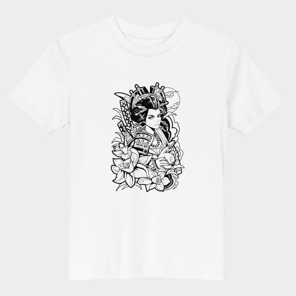 LouVoyage - T-shirt Girls - Samurai Geisha Tattoo - White - 3/13Y