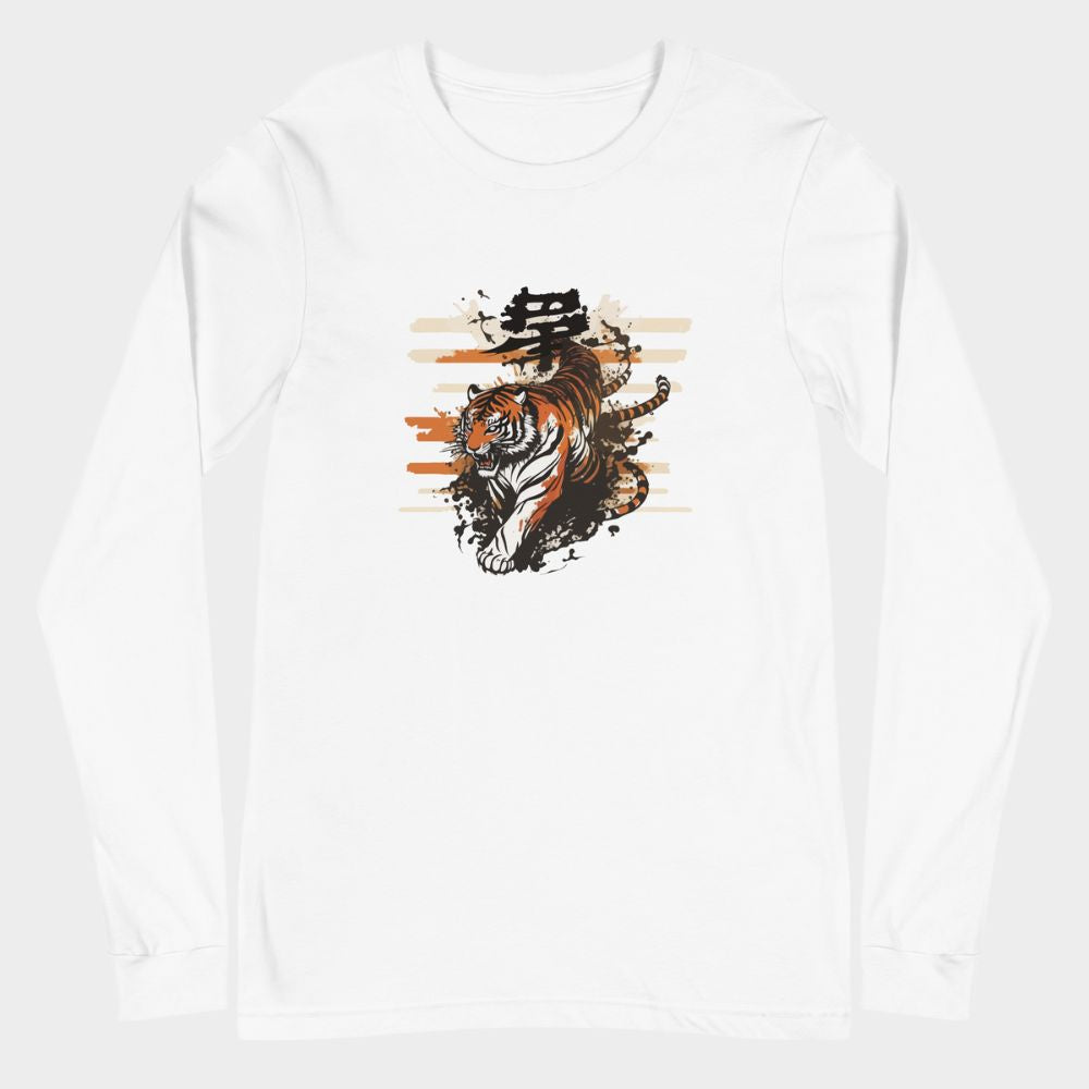 LouVoyage - Long Sleeve T-shirt Women - Tiger Style - White - XS/2XL