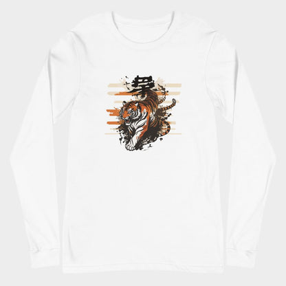 LouVoyage - Long Sleeve T-shirt Women - Tiger Style - White - XS/2XL