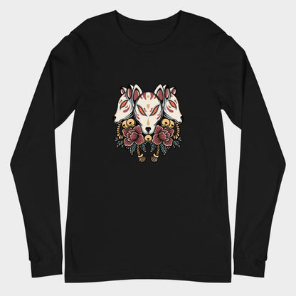 LouVoyage - Long Sleeve T-shirt Men - Kitsune Mask - Black & White - XS/2XL