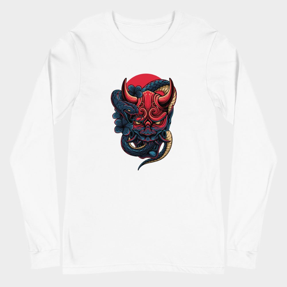 LouVoyage - Long Sleeve T-shirt Men - Oni & Snake - White - XS/2XL