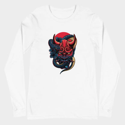 LouVoyage - Long Sleeve T-shirt Men - Oni & Snake - White - XS/2XL