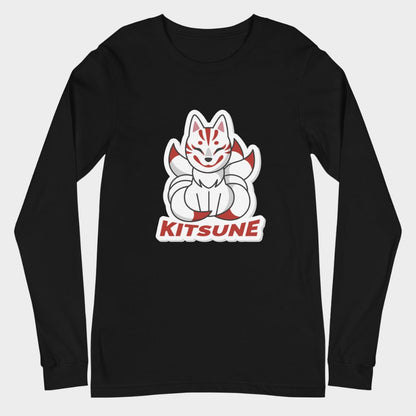 LouVoyage - Long Sleeve T-shirt Women - Kawaii Kitsune - Black & White - XS/2XL