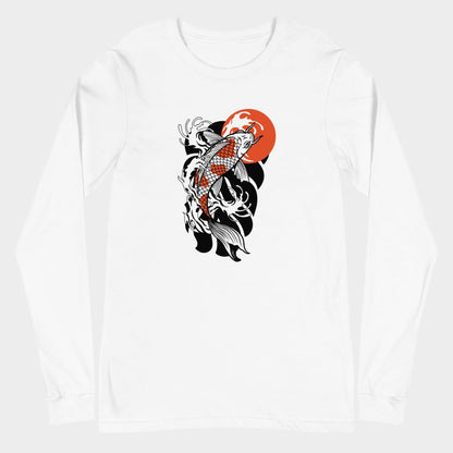 LouVoyage - Long Sleeve T-shirt Men - Koi Carp - White - XS/2XL