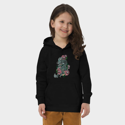 LouVoyage - Hoodie Girls - Dragon x Flower - Black & Gray - 4/12Y