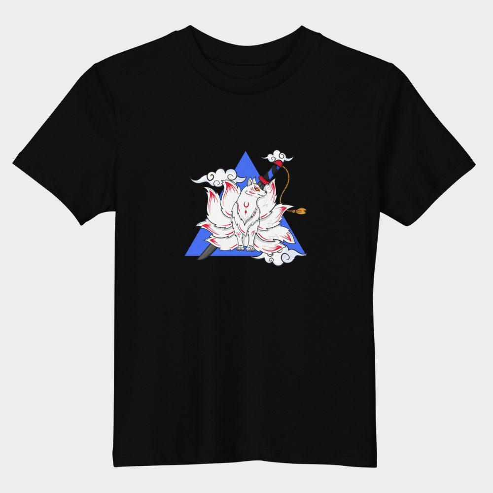 LouVoyage - T-shirt Girls - Samurai Kitsune - Black & White & Blue - 3/13Y