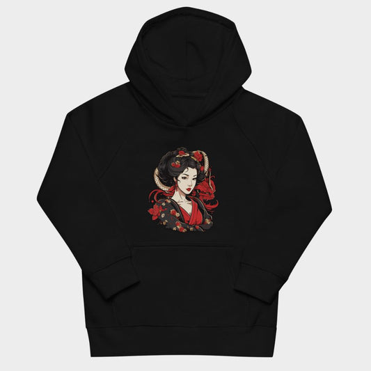 LouVoyage - Hoodie Girls - Geisha Tattoo - Black & Gray - 4/12Y