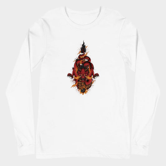 LouVoyage - Long Sleeve T-shirt Men - Dragon in Fury - White - XS/2XL