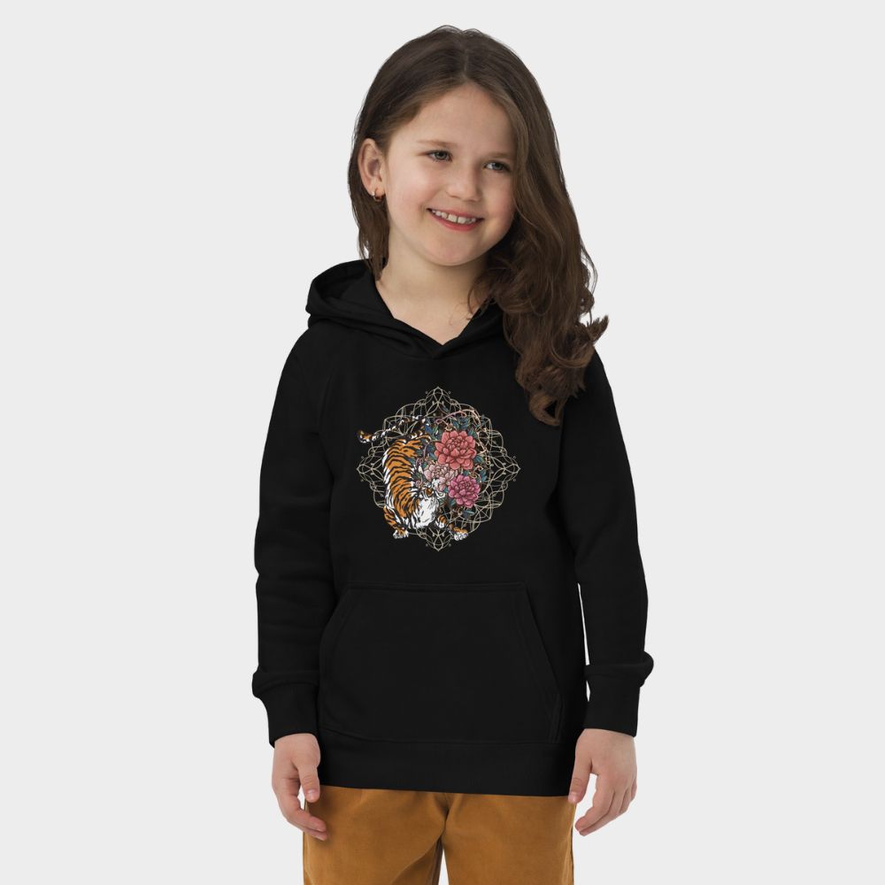 LouVoyage - Hoodie Girls - Japanese Tiger & Flower - Black - 4/12Y