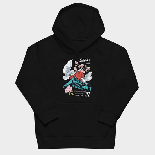 LouVoyage - Hoodie Boys - Japanese Birds & Landscape - Black & Gray - 4/12Y