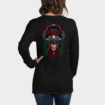 LouVoyage - Long Sleeve T-shirt Women - Geisha Illustration - Black - XS/2XL