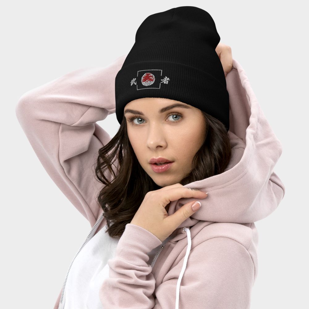 LouVoyage - Beanie Women - Embroidery - Ocean Rage - Black