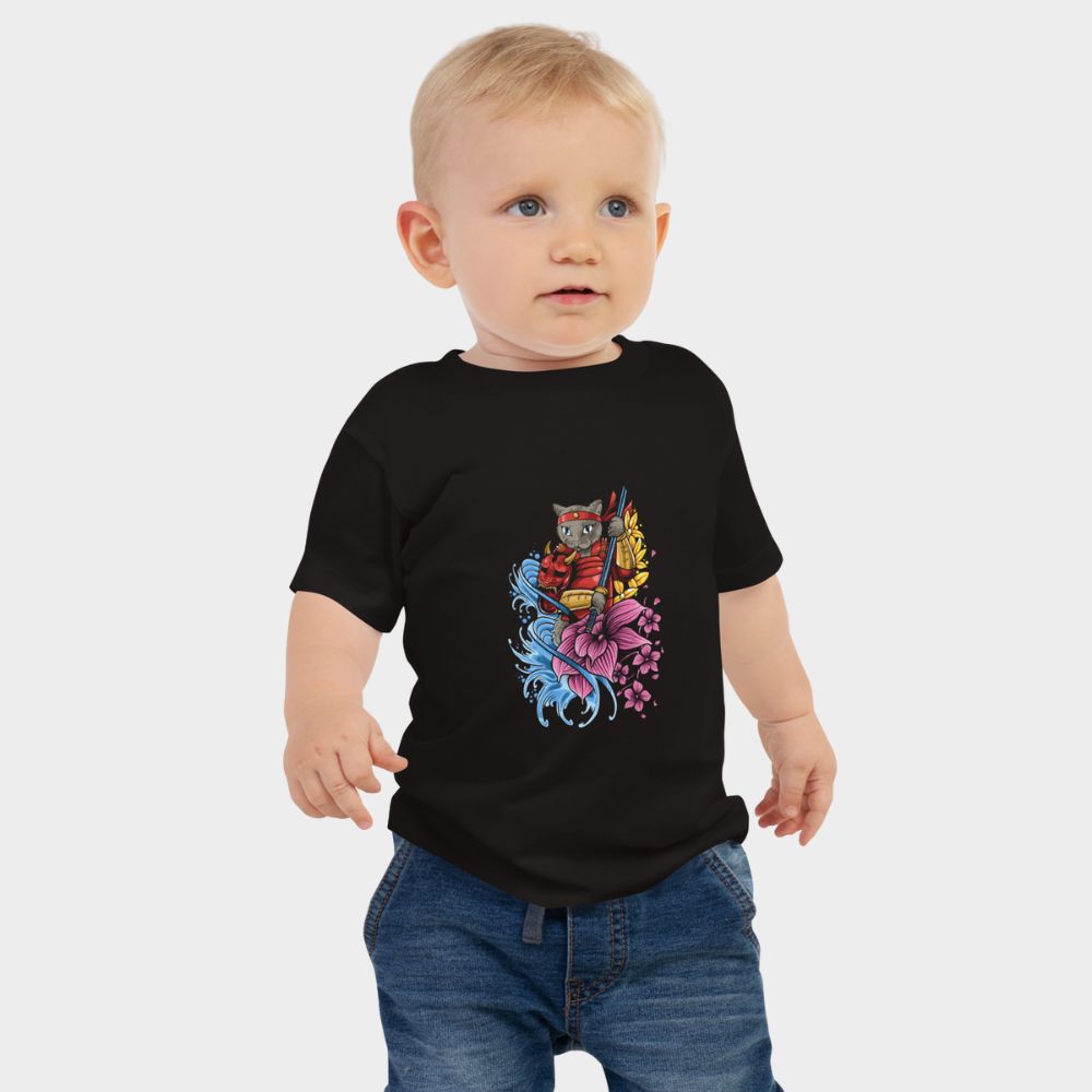 LouVoyage - T-shirt Baby - Samurai Cat - Black & White - 6/24M