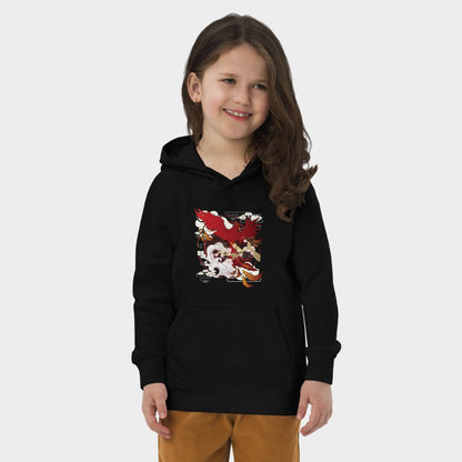 LouVoyage - Hoodie Girls - Phoenix Illustration - Black & Gray - 4/12Y