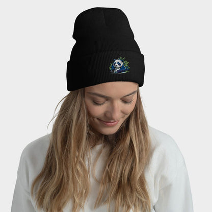 LouVoyage - Beanie Women - Embroidery - Panda - Black