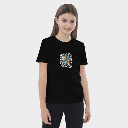 LouVoyage - T-shirt Girls - Cat Adventurer - Black & White & Blue - 3/13Y