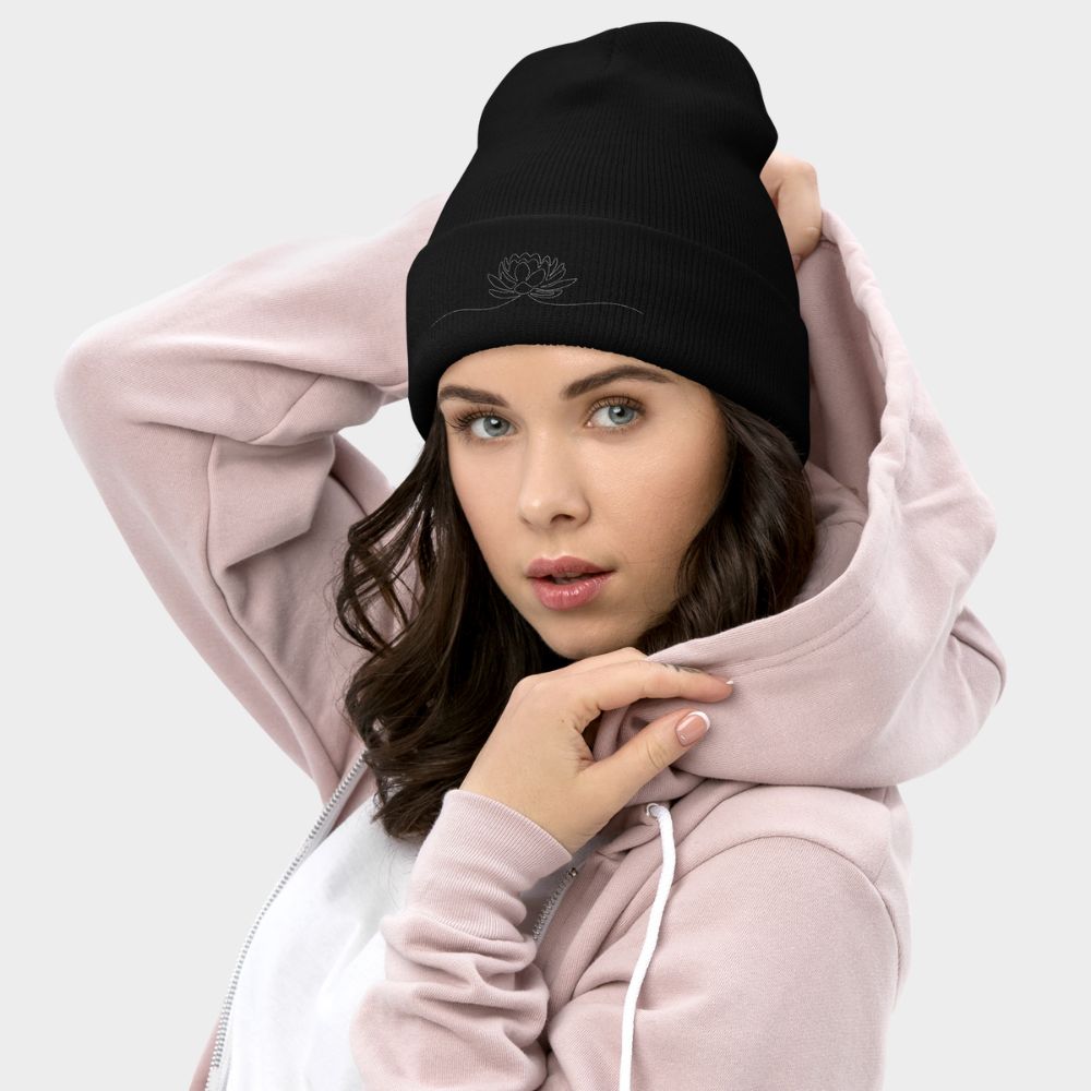 LouVoyage - Beanie Women - Print DTG - Lotus - Black