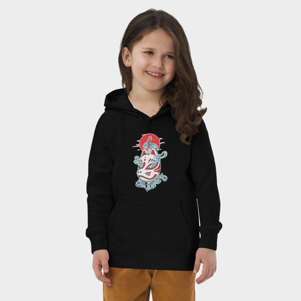 LouVoyage - Hoodie Girls - Japanese Kitsune Style - Black & Gray - 4/12Y