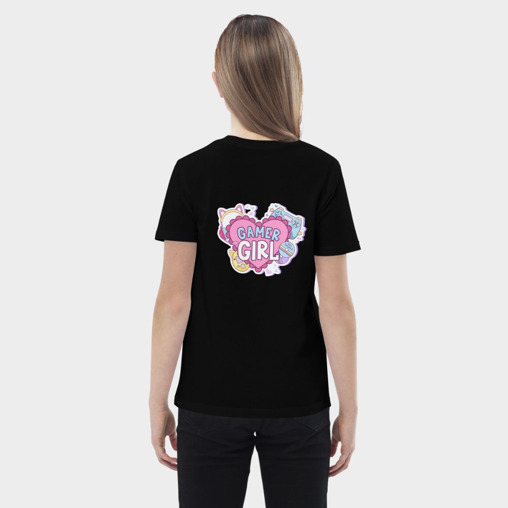 LouVoyage - T-shirt Girls - Gamer Girl - Black & White & Blue - 3/13Y