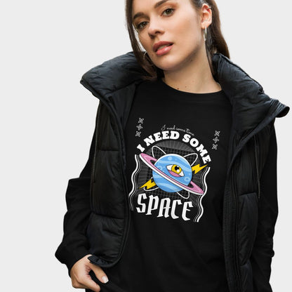 LouVoyage - Long Sleeve T-shirt Women - I Need Some Space - Black - XS/2XL