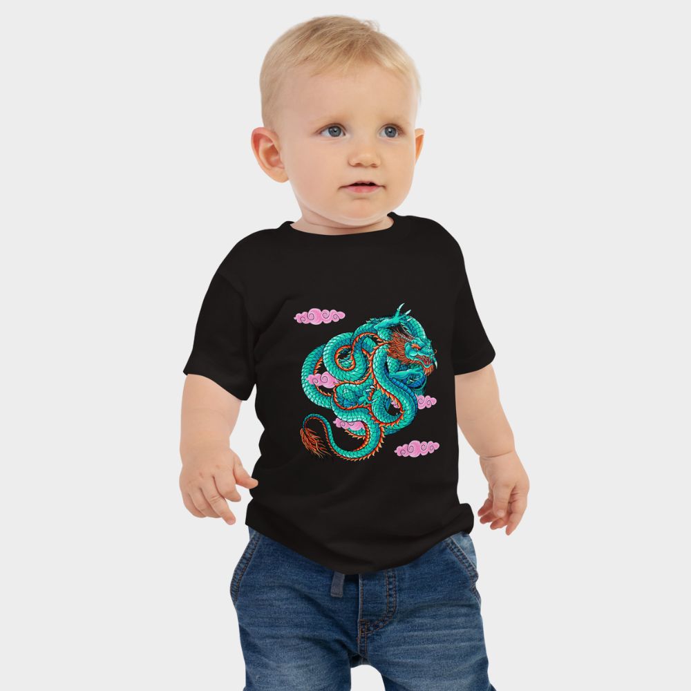 LouVoyage - T-shirt Baby - Dragon into the Cloud - Black & White - 6/24M