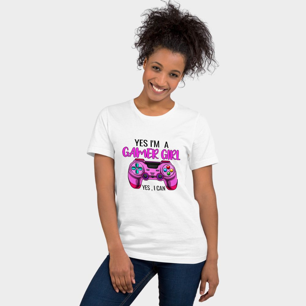 LouVoyage - T-shirt Women - I am a Gamer Girl - White & Gray - XS/3XL