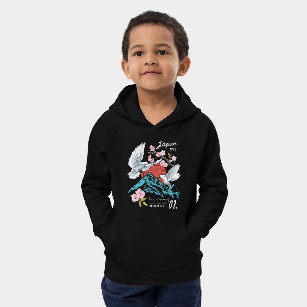 LouVoyage - Hoodie Boys - Japanese Birds & Landscape - Black & Gray - 4/12Y