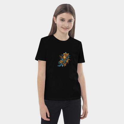 LouVoyage - T-shirt Girls - Golden Koi Carp - Black & White & Blue - 3/13Y