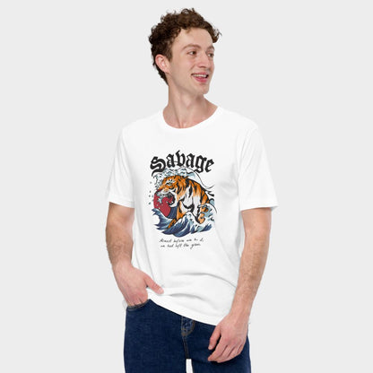 LouVoyage - T-shirt Men - Savage Tiger - White & Gray - XS/3XL