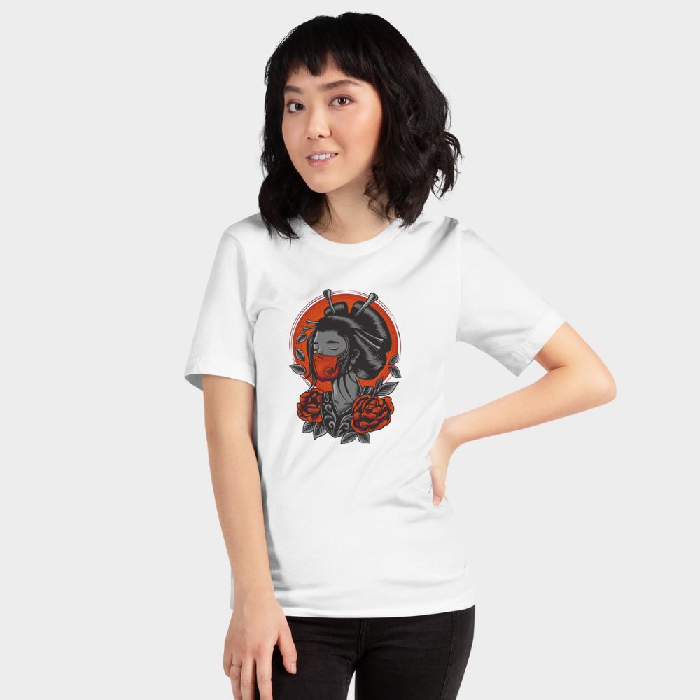 LouVoyage - T-shirt Women - Modern Geisha - White & Gray - XS/3XL