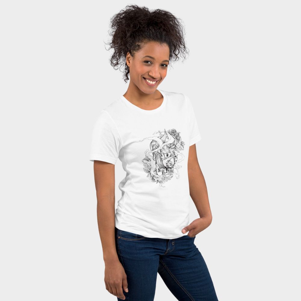 LouVoyage - T-shirt Women - Oni Illustration - White - XS/3XL