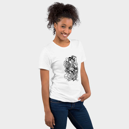 LouVoyage - T-shirt Women - Japanese Warrior - White & Gray - XS/3XL