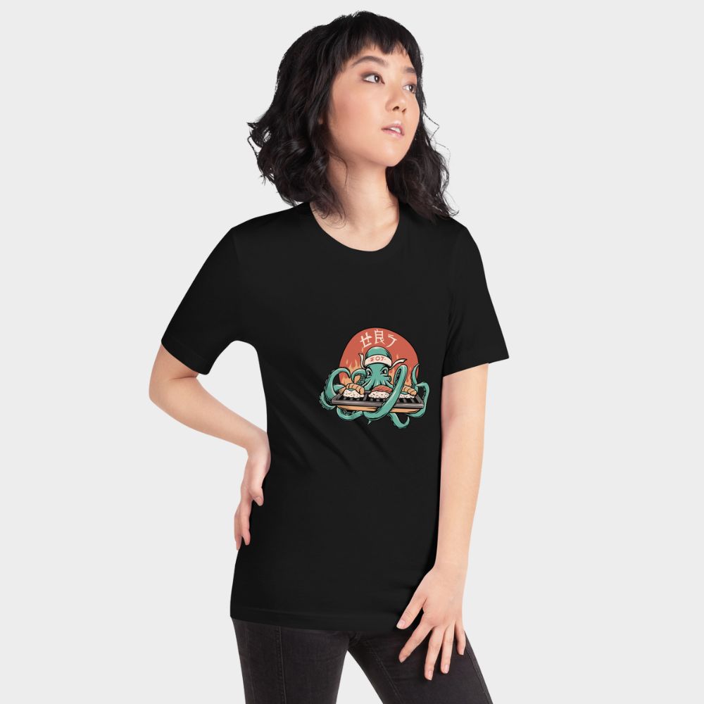 LouVoyage - T-shirt Women - Octopus Chef - Black & White - XS/3XL