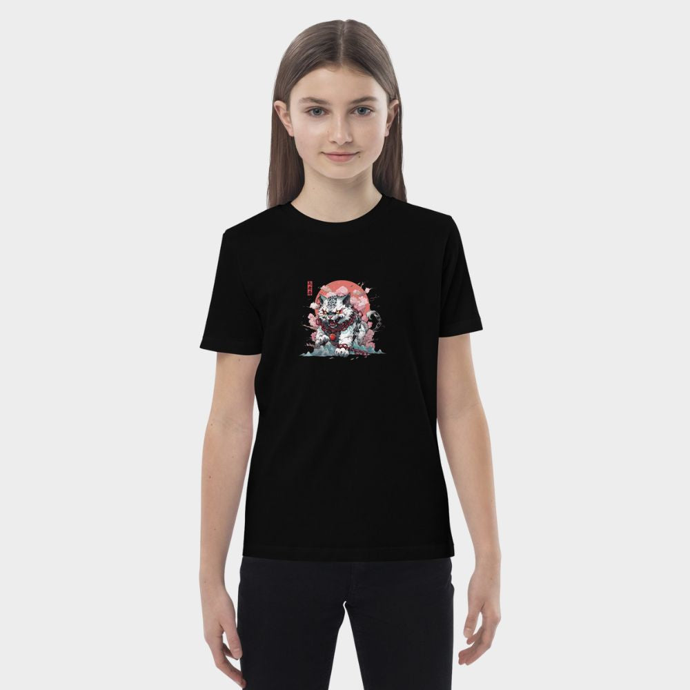 LouVoyage - T-shirt Girls - Cat Demonia - Black & White & Blue - 3/13Y