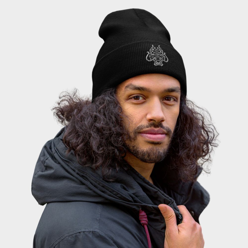 LouVoyage - Beanie Men - Embroidery - Dragon - Black