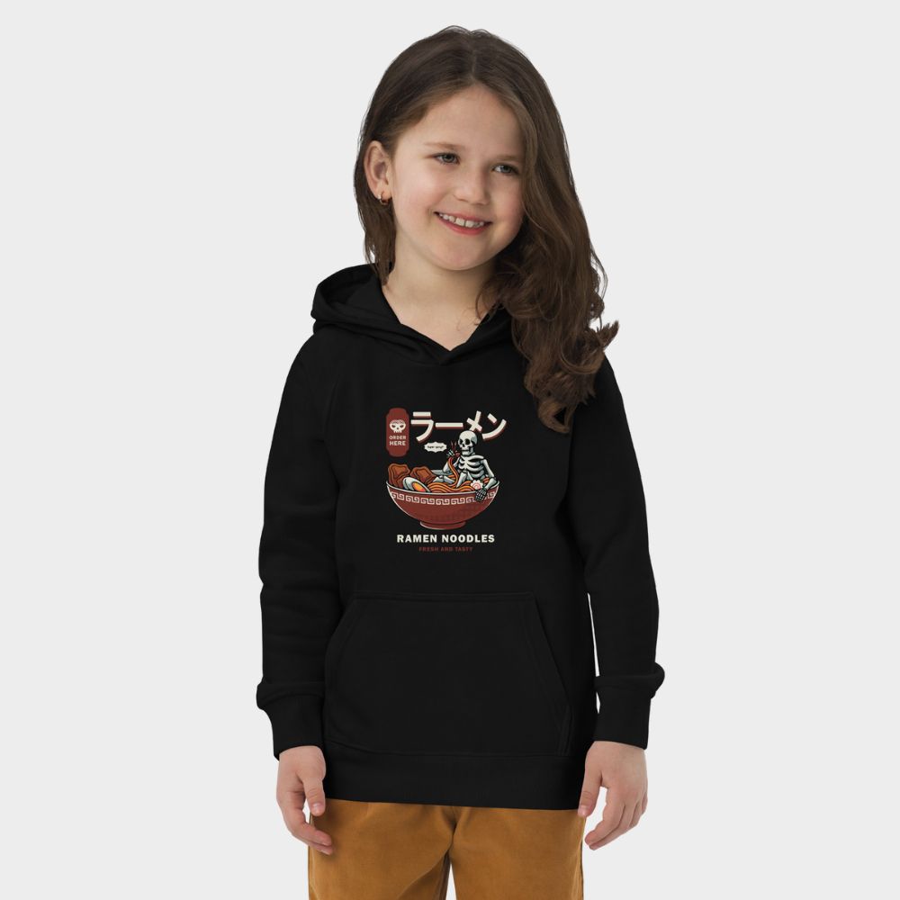 LouVoyage - Hoodie Girls - Ramen Noodles Skull - Black & Gray - 4/12Y