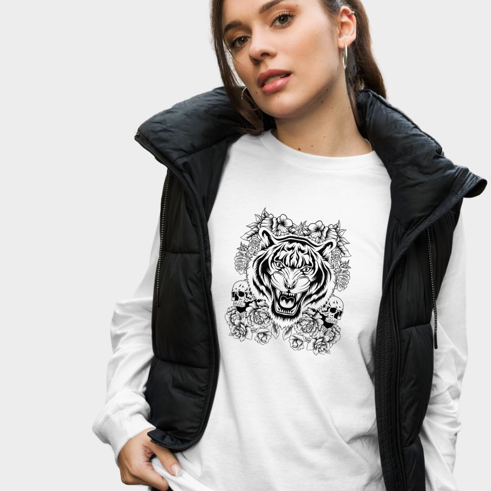 LouVoyage - Long Sleeve T-shirt Women - Shadow Tiger - White - XS/2XL