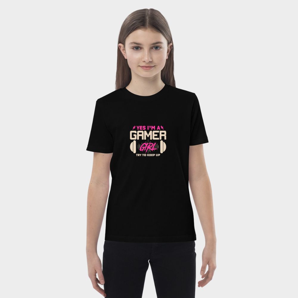 LouVoyage - T-shirt Girls - Yes i'm a Gamer Girl - Black & White & Blue - 3/13Y