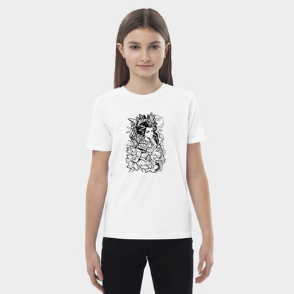 LouVoyage - T-shirt Girls - Samurai Geisha Tattoo - White - 3/13Y