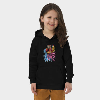 LouVoyage - Hoodie Girls - Japanese Samurai Cat - Black - 4/12Y